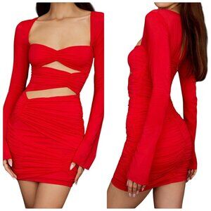 House of CB Camielle Scarlet Silk Cutout Mini Dress NWT S